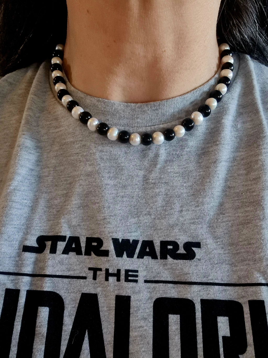 Collier Architectural Perles de Culture Onyx et Argent 925