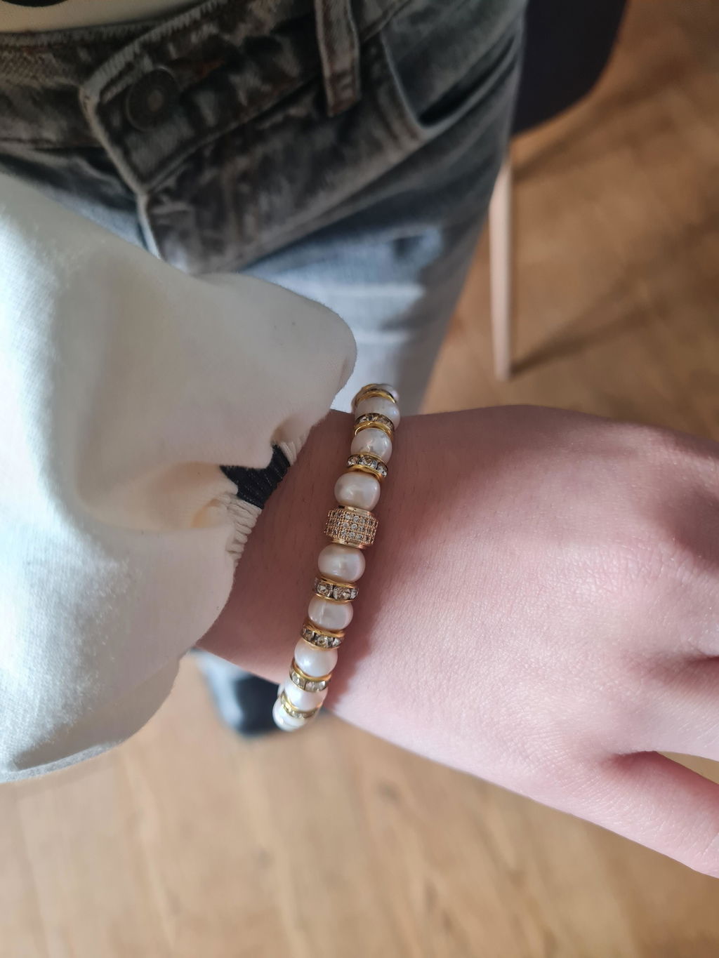 Bracelet Madame Bovary Perles de Culture Blanches avec Diamants
