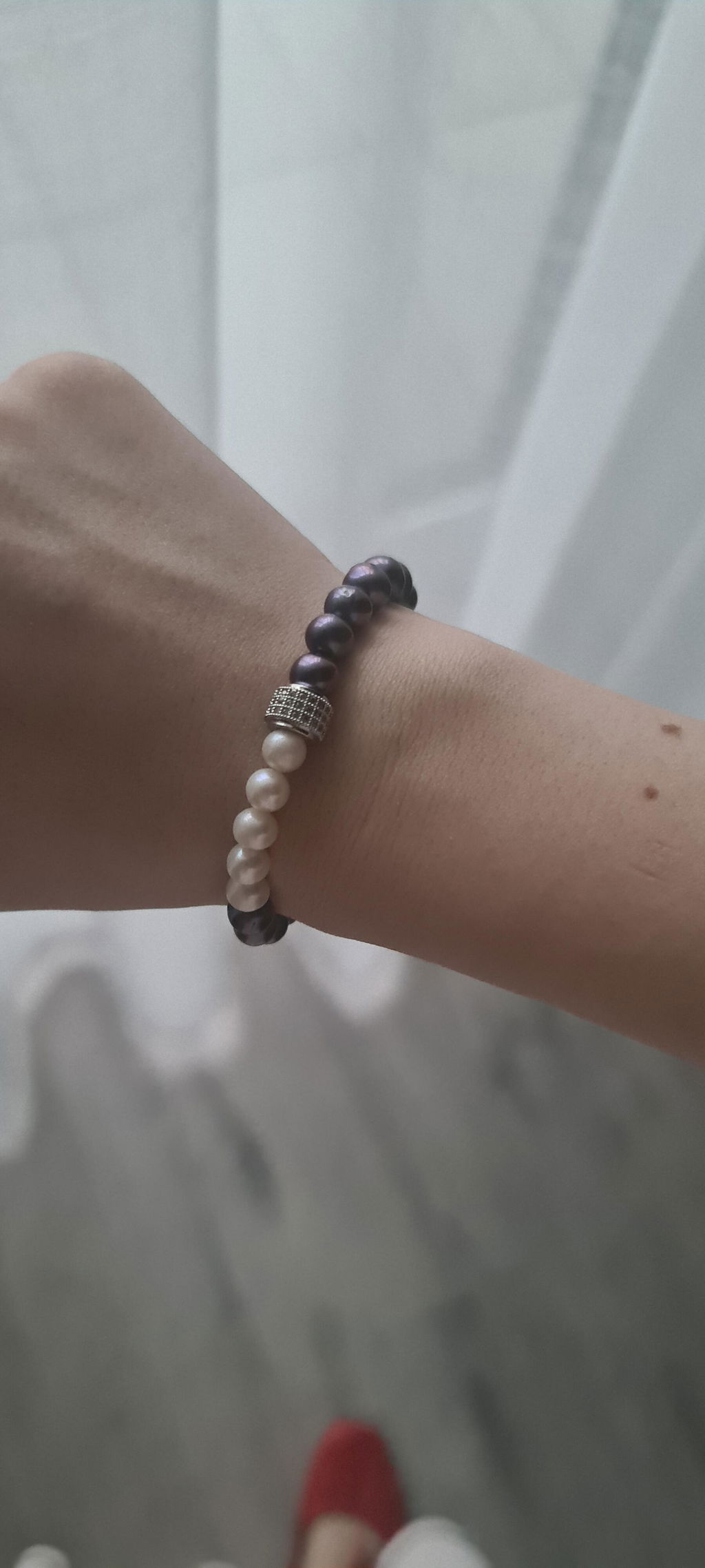Bracelet Swann Geometric Perles de Culture Noires et Blanches