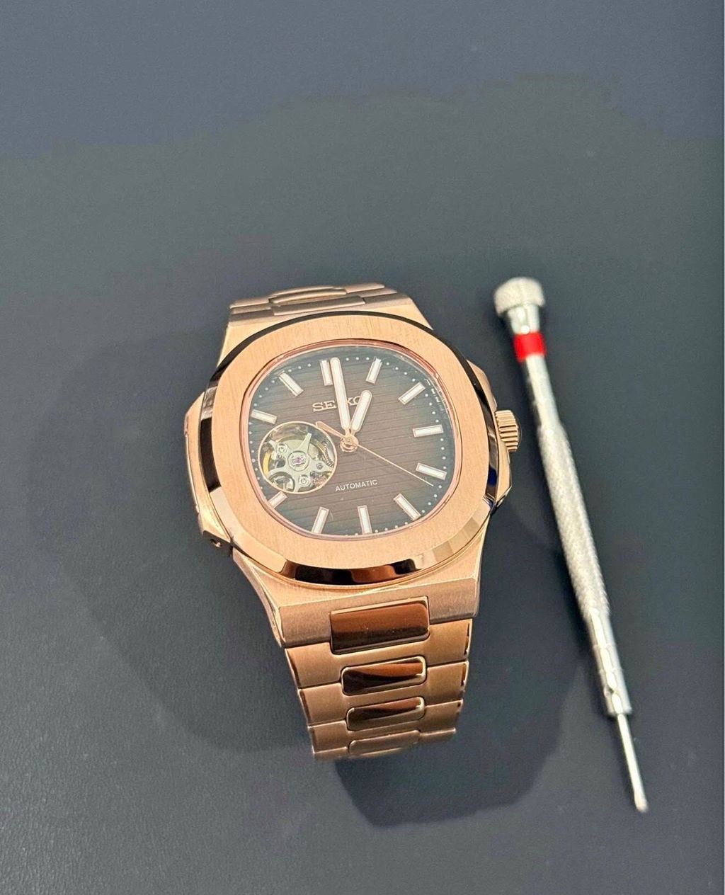 Seiko Nautilus Open Heart Homage – Rose Gold, NH38 Automatic, 40mm