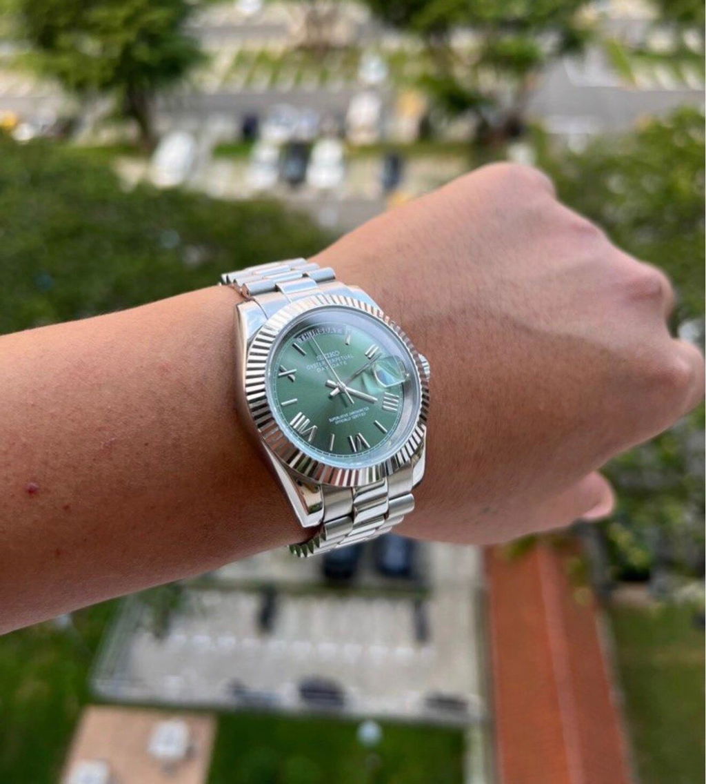 Seiko Day-Date Homage Watch – Roman Green Dial, Miyota 8285, 36