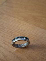 Anello di Acciaio Damasco, Giada Verde, Opale e Rame