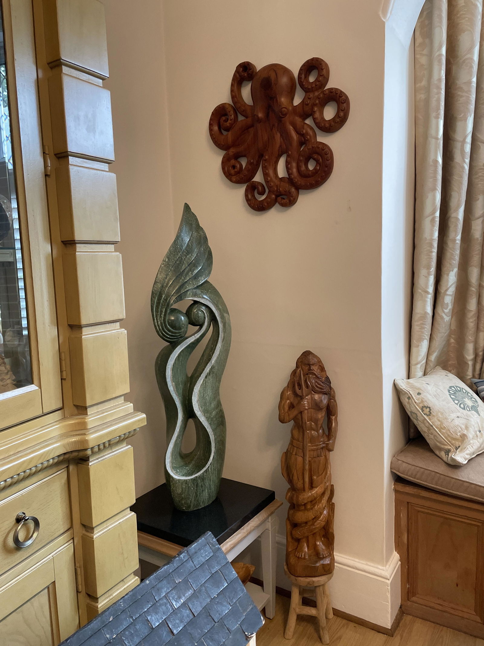 Hand-Carved Teak Octopus Wall Art | Marine Wood Sculpture | Noro Arts