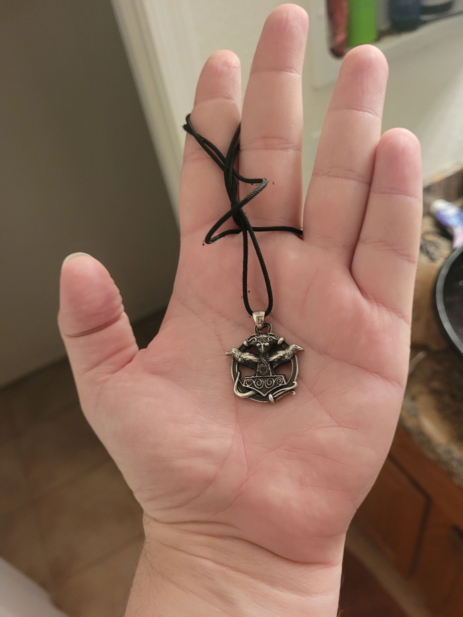 Viking Ravens and Mjolnir Pendant - STERLING SILVER Handmade Thor's