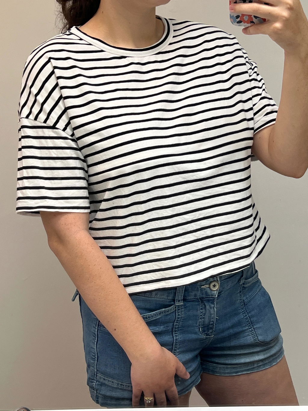 Relaxed Fit Cotton Nursing T-Shirt - Black/White Stripes