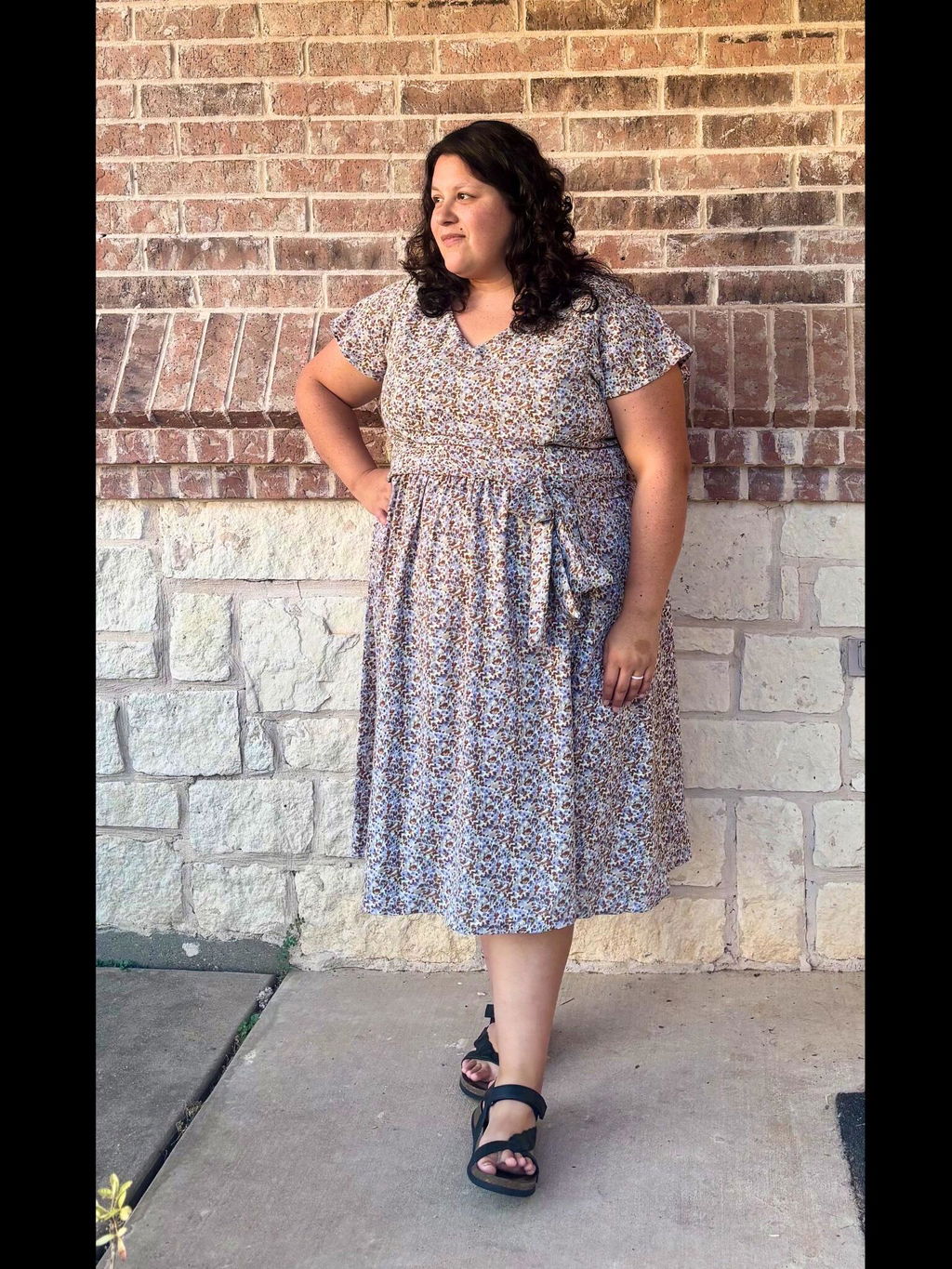 Belted Nursing Midi with Pockets- Beige Floral