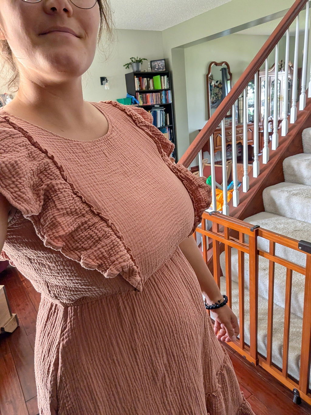 Cotton Gauze Ruffle Midi Dress- Terracotta