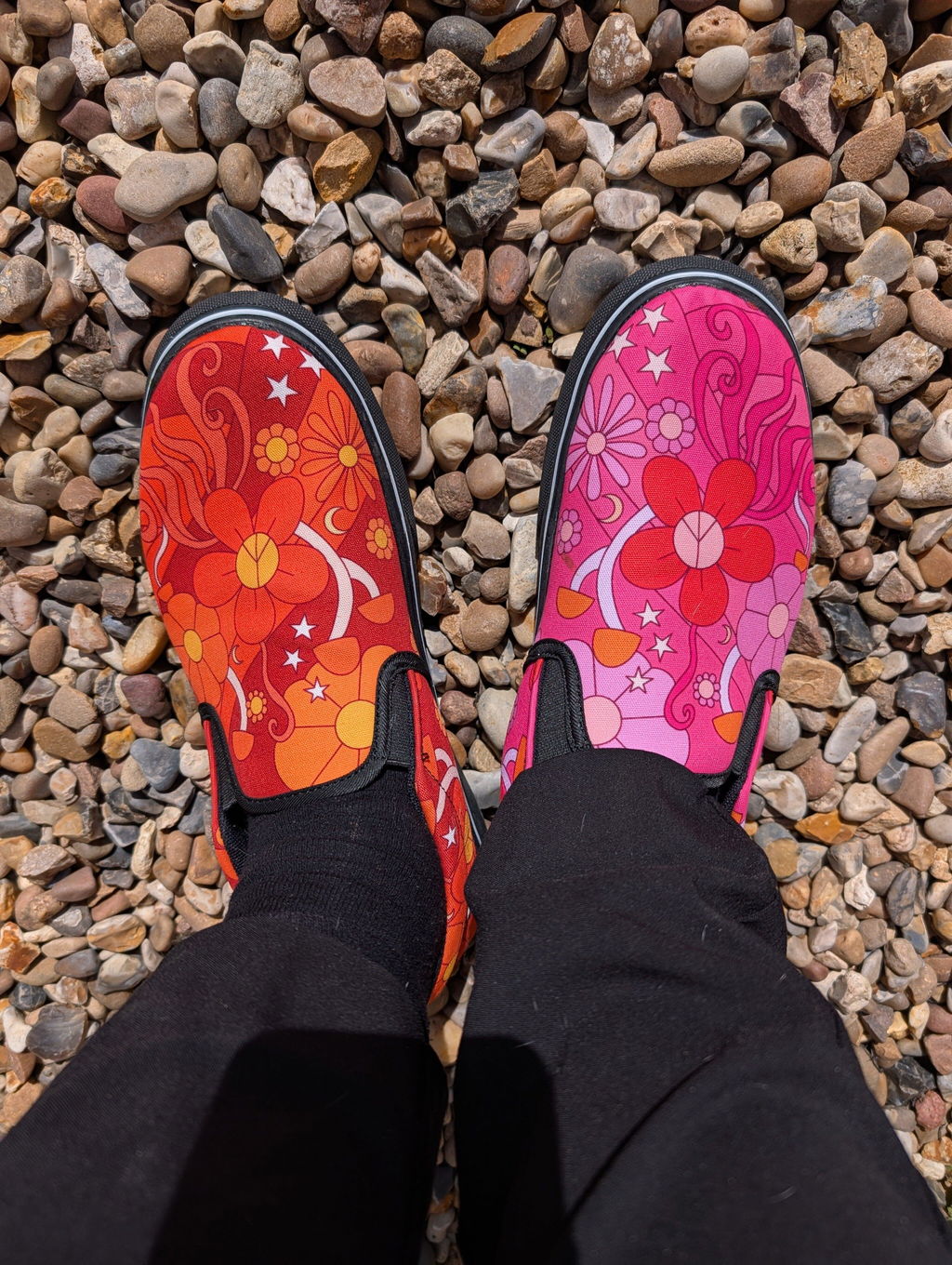 Molly's Mismatched Retro Daisies Slip Ons