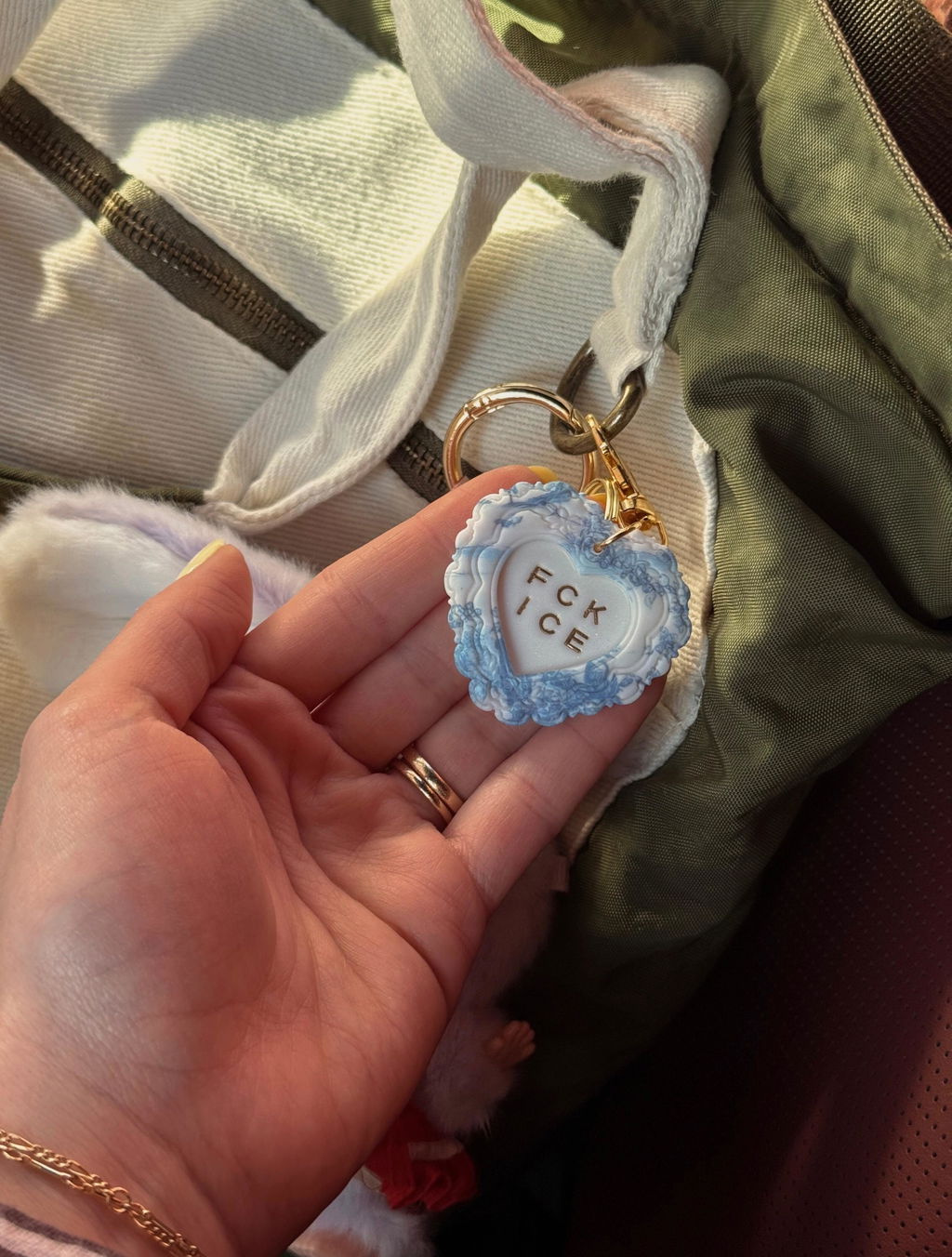 FCK ICE Chinoiserie Heart Keychain in GOLD- Handmade Polymer Clay