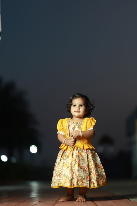 Girls floral design with attached overcoat traditional frock - Yellow