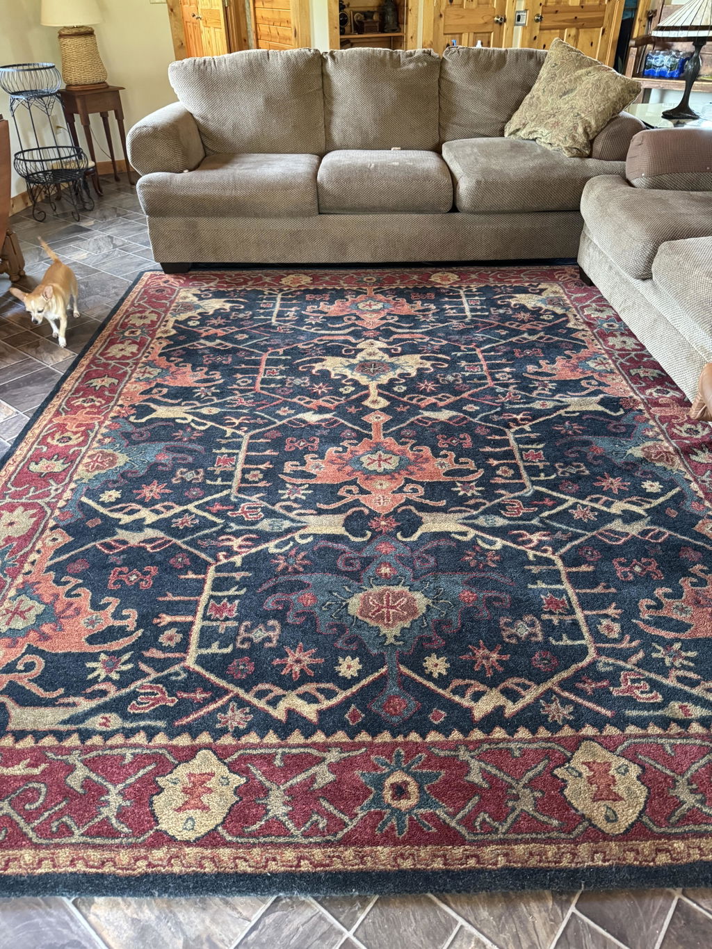 Handmade Multi Size 100% Wool Dark Blue Oriental Area Rug