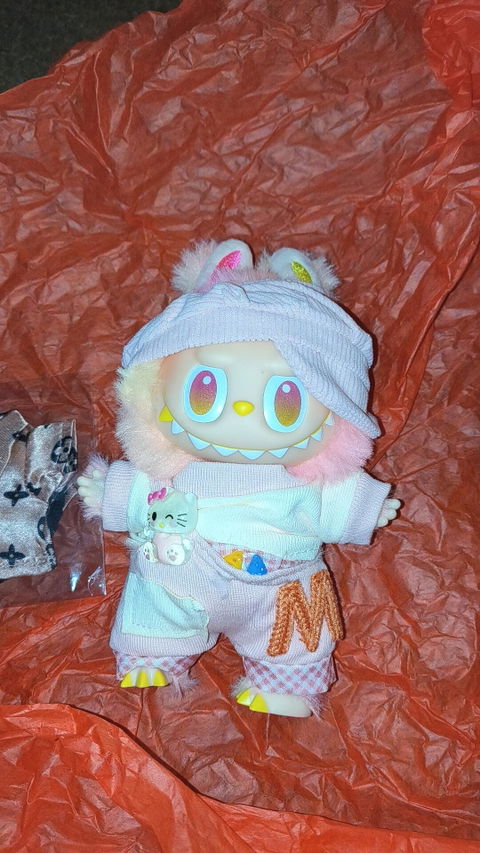 H K Pink Overalls Set Kawaii Cute Doll Outfit Clothes 17cm