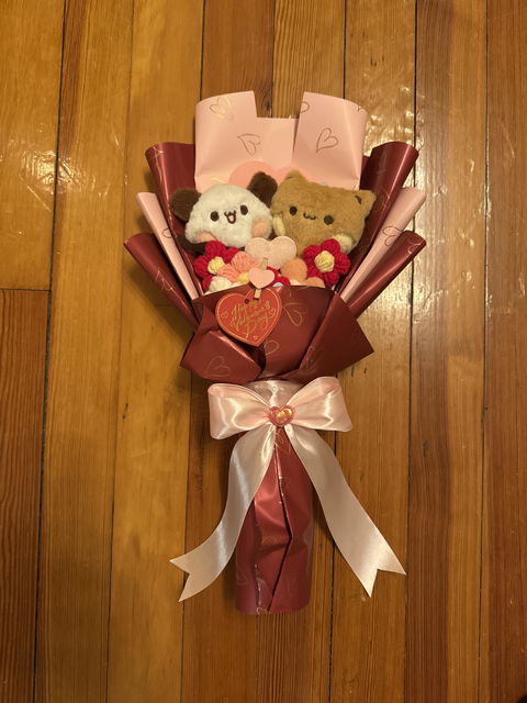 Small Bubu and Dudu Starry Couple Bear Panda Heart Crochet Flower Plush Bouquet Gift