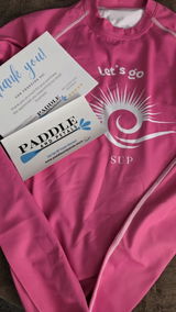Women’s SUP Rashguard – Long Sleeve Hot Pink “Let’s Go SUP” Design