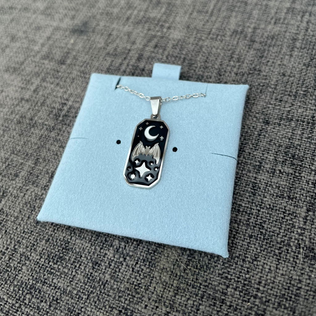 Bat & Moon Enamel Necklace