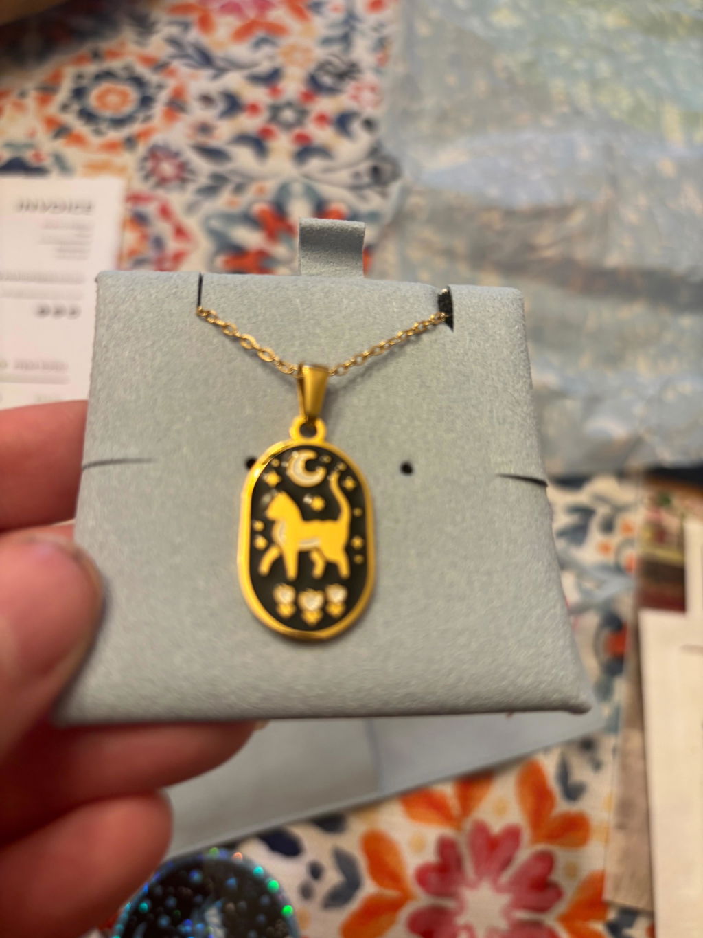 Cat & Moon Enamel Necklace