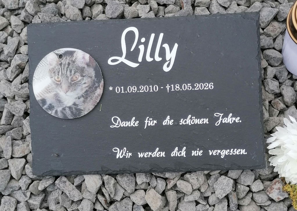 Personalisierter Schiefer Tiergrabstein 30x20cm - Text UV-Druck