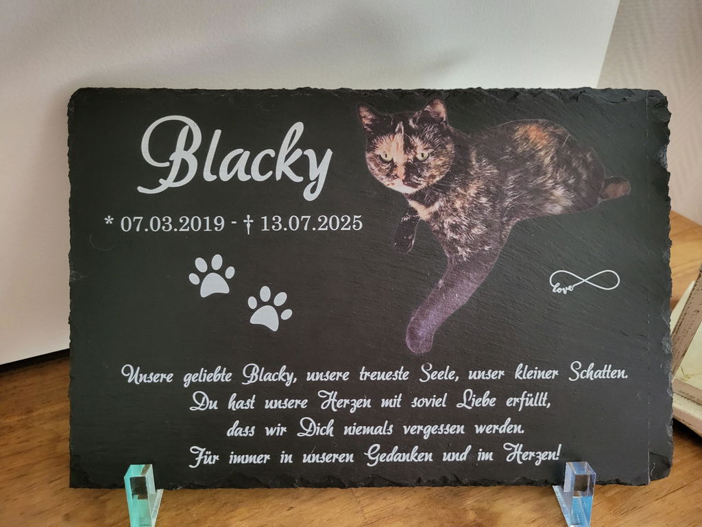 Personalisierter Schiefer Tiergrabstein 30x20cm - Foto UV-Druck