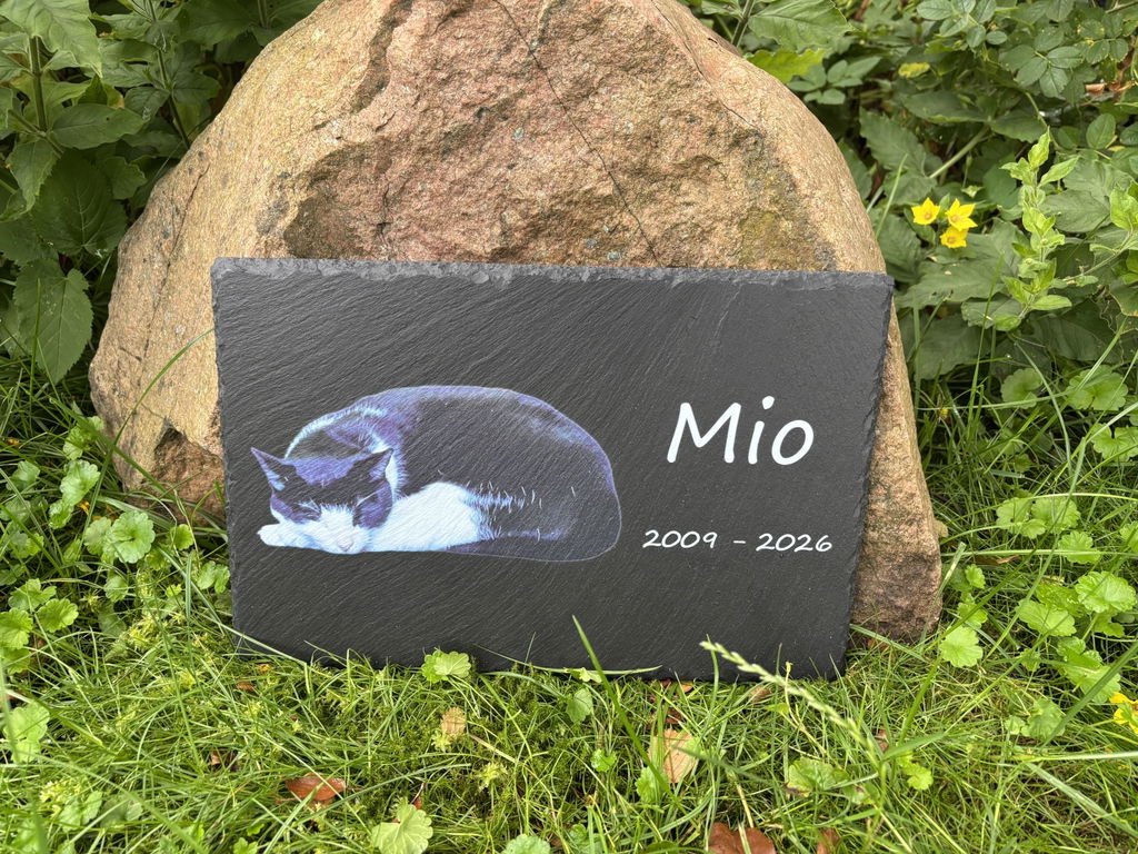 Personalisierter Schiefer Tiergrabstein 30x20cm - Foto UV-Druck