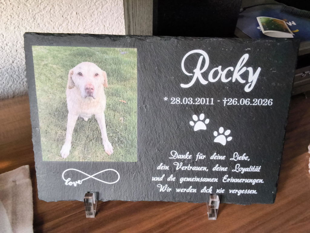 Personalisierter Schiefer Tiergrabstein 30x20cm - Foto UV-Druck