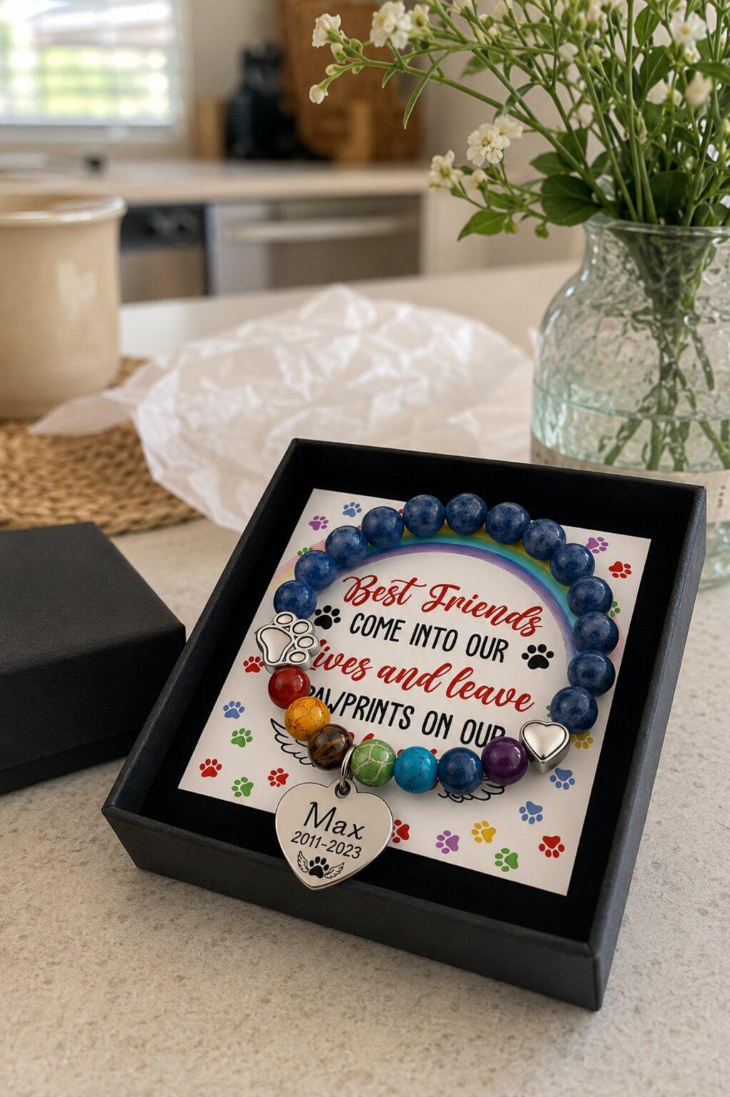 Come Into Our Lives And Leave Pawprints - Personalized Custom Rainbow Bridge Bracelet