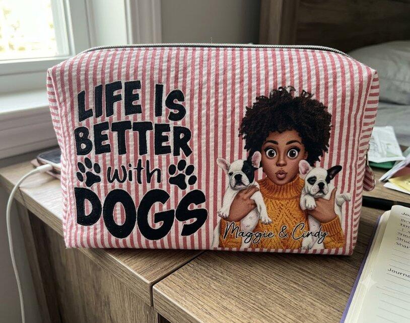 Better Days Better Life - Personalized Custom Seersucker Print Makeup Bag