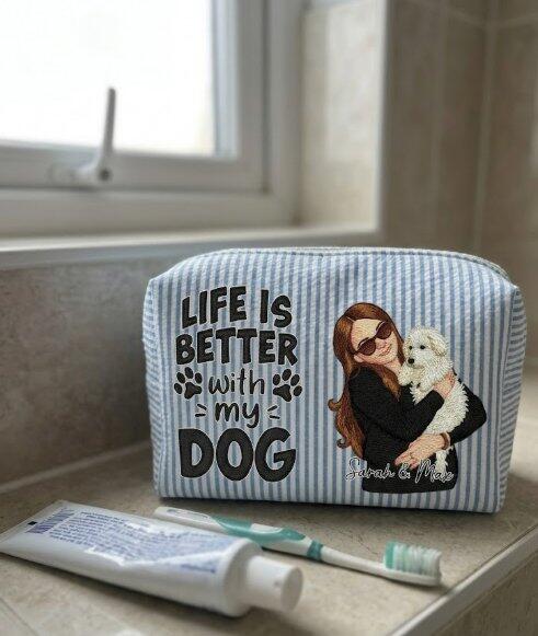 Better Days Better Life - Personalized Custom Seersucker Print Makeup Bag