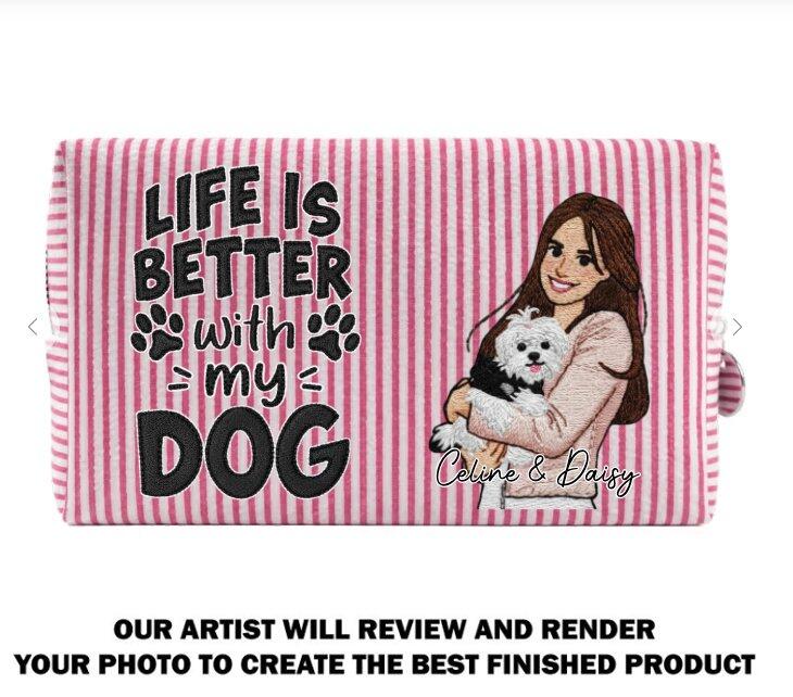 Better Days Better Life - Personalized Custom Seersucker Print Makeup Bag
