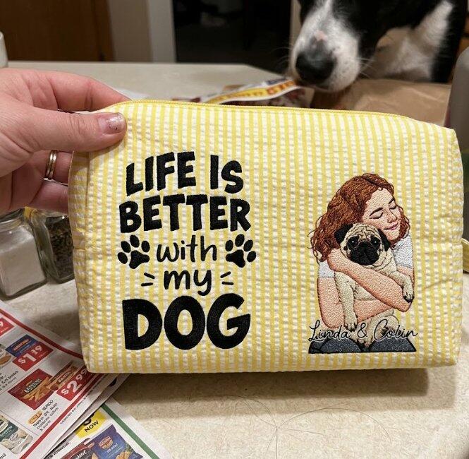 Better Days Better Life - Personalized Custom Seersucker Print Makeup Bag