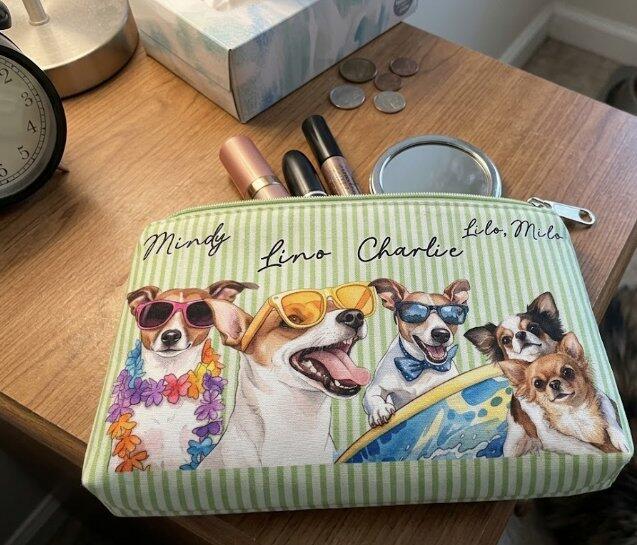 Charming Dogs - Personalized Custom Seersucker Print Makeup Bag