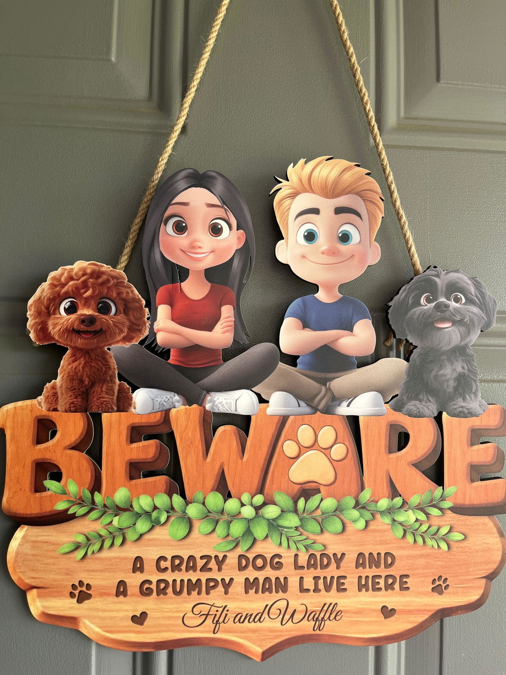 Crazy Dog Lady And Grumpy Man - Personalized Custom 3D Effect Wood Sign