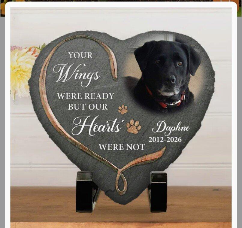 Paw And Angel Wings - Personalized Custom Pet Memorial Stone