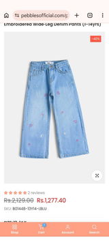 Embroidered Wide‑Leg Denim Pants (1-14yrs)