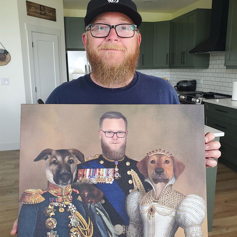 A portrait of a Couple with Pets with a wide choice of attire