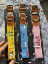Embroidered Leather Dog Collar and Lead Set