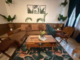 Green Floral Machine Washable Rug