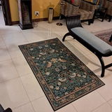 Dark Green Floral Machine Washable Rug