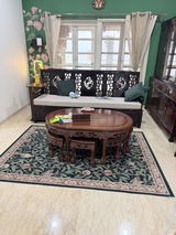 Green Floral Machine Washable Rug