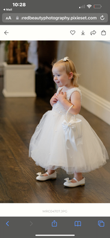 Princess V Neck Champagne Tulle Pearl Beaded Flower Girl Dress