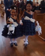 One Shoulder Navy Blue Cupcake Tulle Wedding Flower Girl Dress Kids Party Dress