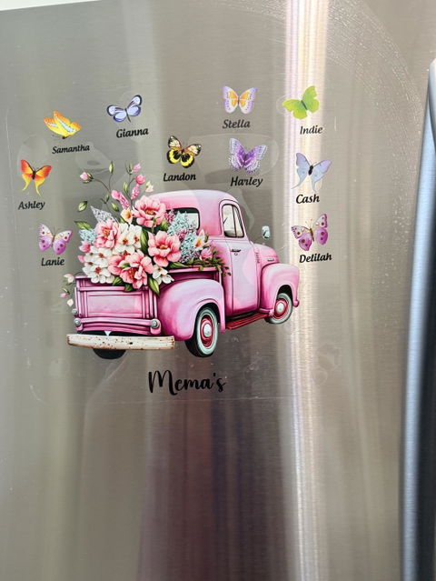 Personalized Pink Floral Truck Sticker with Butterflies - Custom Gift for Grandma