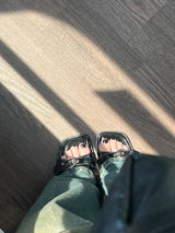 Mooreyu | Genuine Leather Square-Toe Wedge Sandals