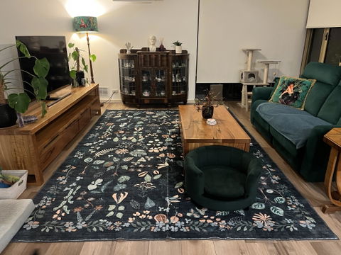 Machine Washable Rug - Charcoal Flora