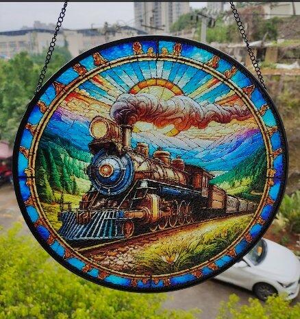 Vintage Train Suncatcher Steam Train & Railway Stained Glass And Acrylic Sun Catcher