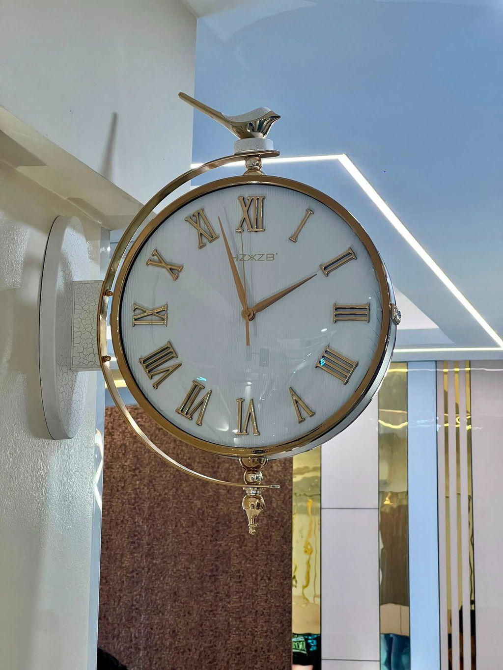 White and golden Dual Dial Station Clock in numeric numerals