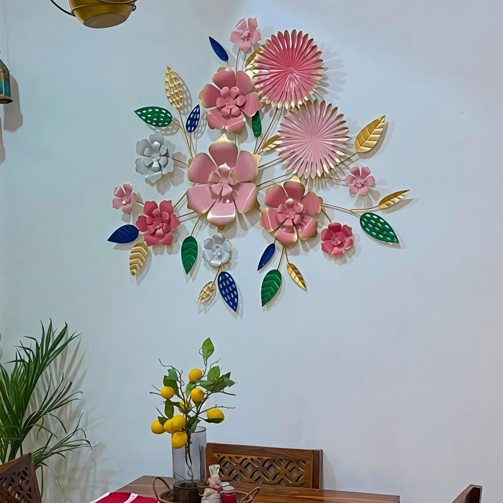 Pink affair floral metal wall art
