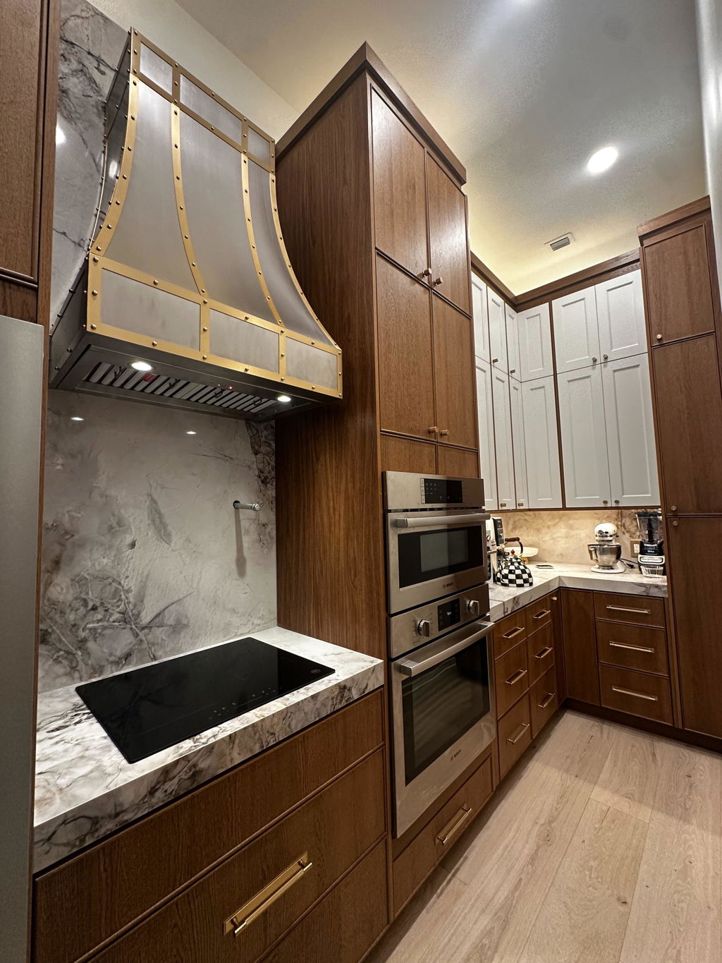 RHM Custom Stainless Steel S-Curve Range Hood with Brass Straps Rivets SH1-2BTR