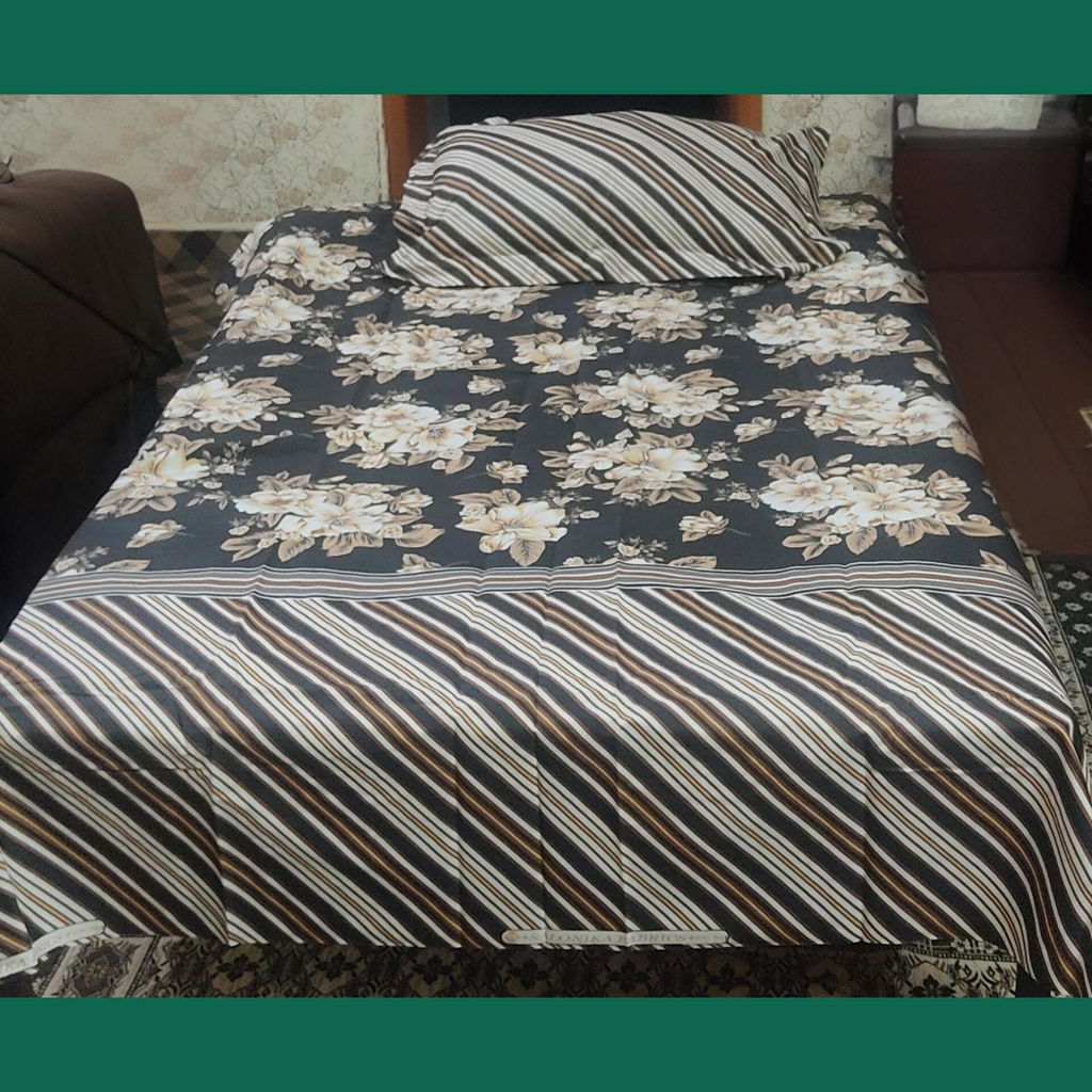 Xara Floral & Stripe Bed Sheet Set Black/Brown - 7993-7994