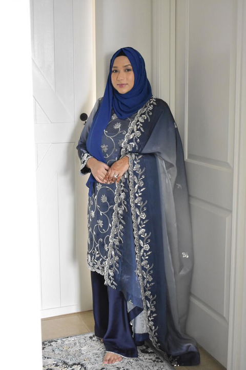 Cutdana work on Silk - Blue