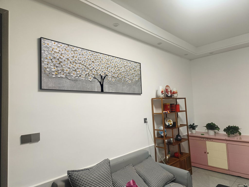 White Gold Flower Painting - 3D Textured Large Wall Art